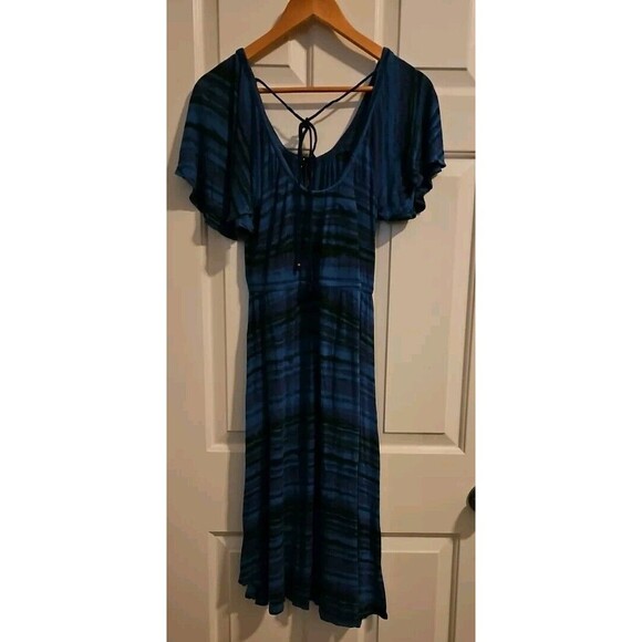 Plenty by Tracy Reese Midi Blue Stripe Small Dress Flowy Stretchy See Pic Flawed - Picture 2 of 9